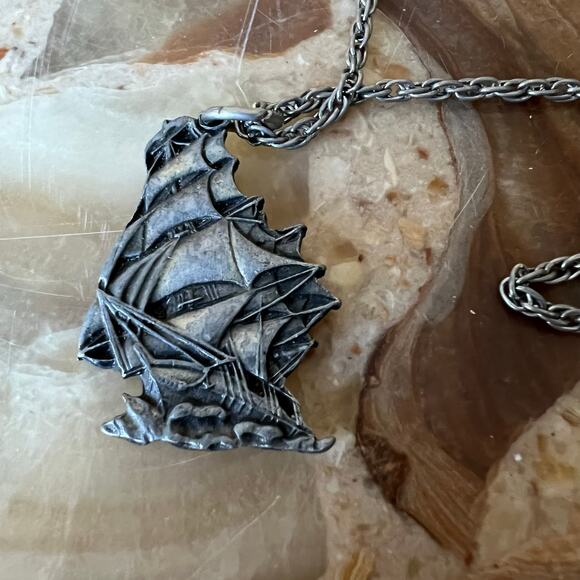 Pirate Ship Pewter Necklace - Picture 2 of 5